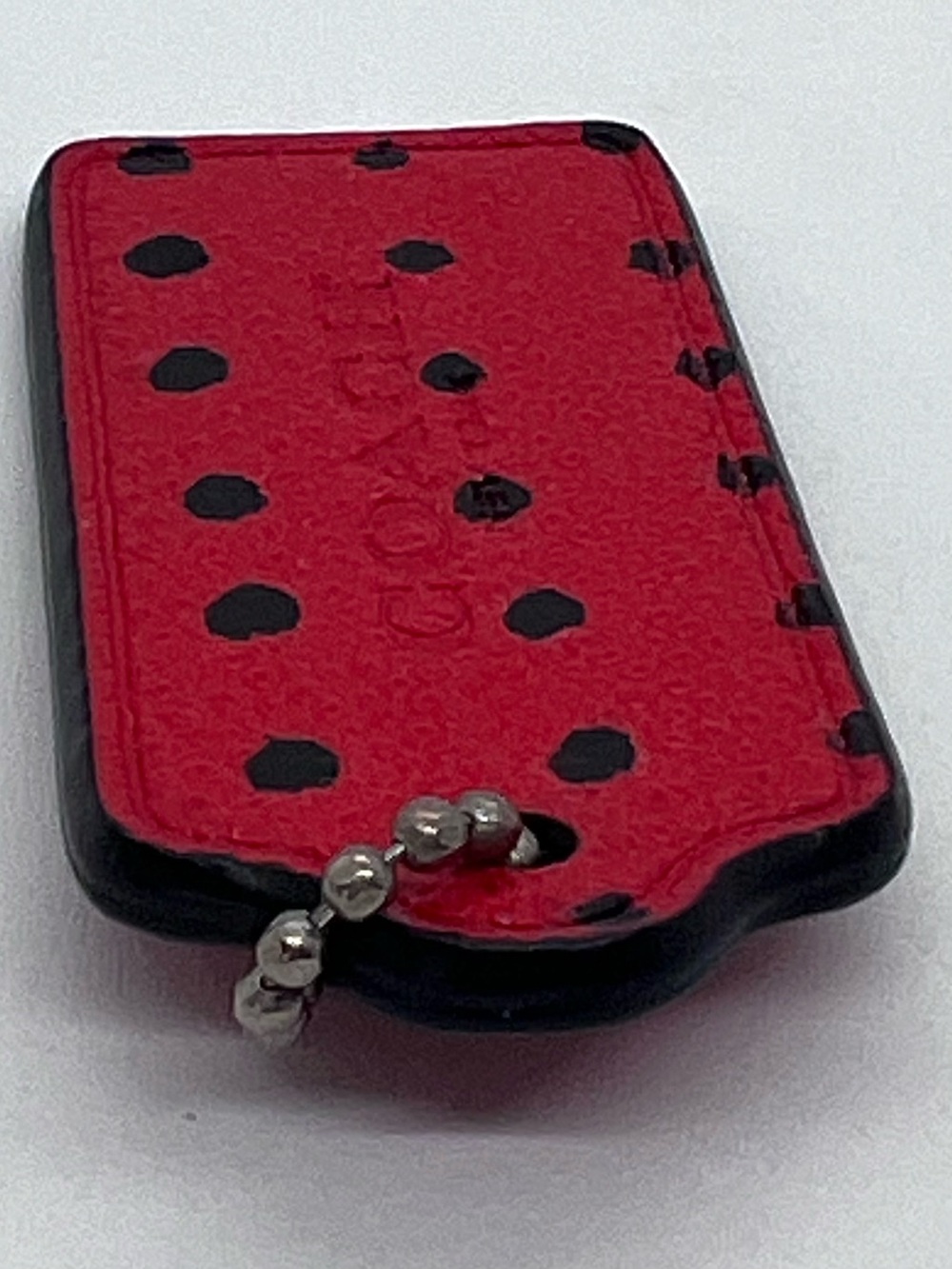 Coach Red Black Polka Dot Leather Hangtag Bag Charm Key Fob Rare Replacement - Picture 6 of 11